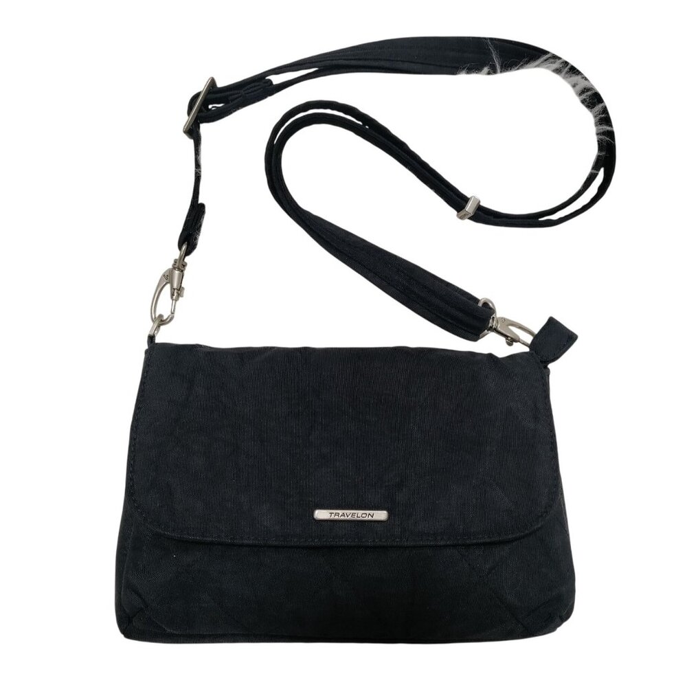 Travelon Exclusive Edition RFID Paisley Lining Black Quilted Crossbody Bag